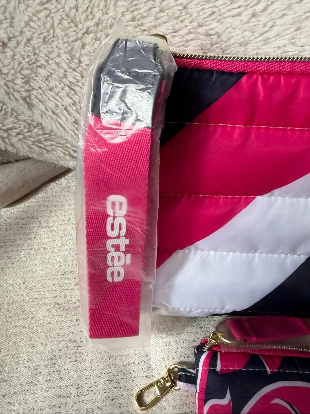 NWT Estée Lauder 2-Piece Puffy Quilted Cosmetic Bag Set – Pink & Navy Floral